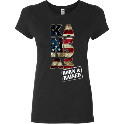 Kansas Born & Raised Limited Edition Print T-Shirt & Apparel Ladies Fitted T Black