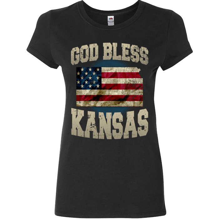 God Bless Kansas T-Shirt & Apparel Ladies Fitted T Black
