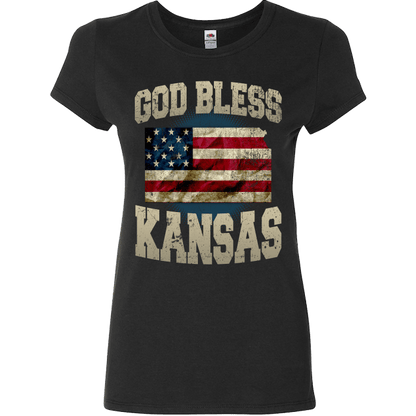 God Bless Kansas T-Shirt & Apparel Ladies Fitted T Black