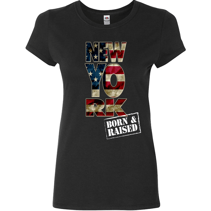 New York Born & Raised Limited Edition Print T-Shirt & Apparel Ladies Fitted T Black