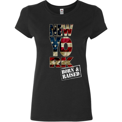 New York Born & Raised Limited Edition Print T-Shirt & Apparel Ladies Fitted T Black