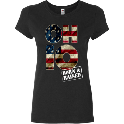 Ohio O-H-I-O Born & Raised T-Shirt & Apparel Ladies Fitted T Black