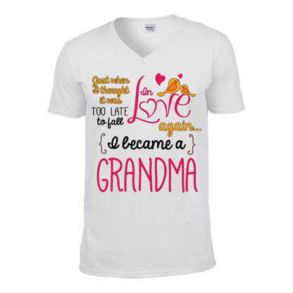 Grandma Fall In Love Again T-Shirt Unisex V Neck White