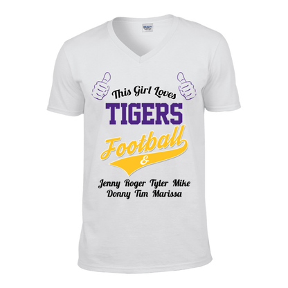 This Girl Loves Tigers Football & Personalized Names Apparel For Mom's