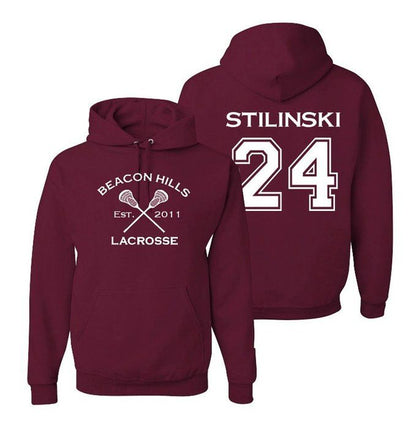 Stilinski 24 Teen Wolf Beacon Hills Inspired Lacrosse T-Shirt or Stilinski Hoodie Hoodie Maroon