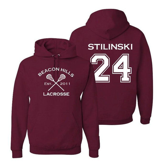 Stilinski 24 Teen Wolf Beacon Hills Inspired Lacrosse T-Shirt or Stilinski Hoodie Hoodie Maroon