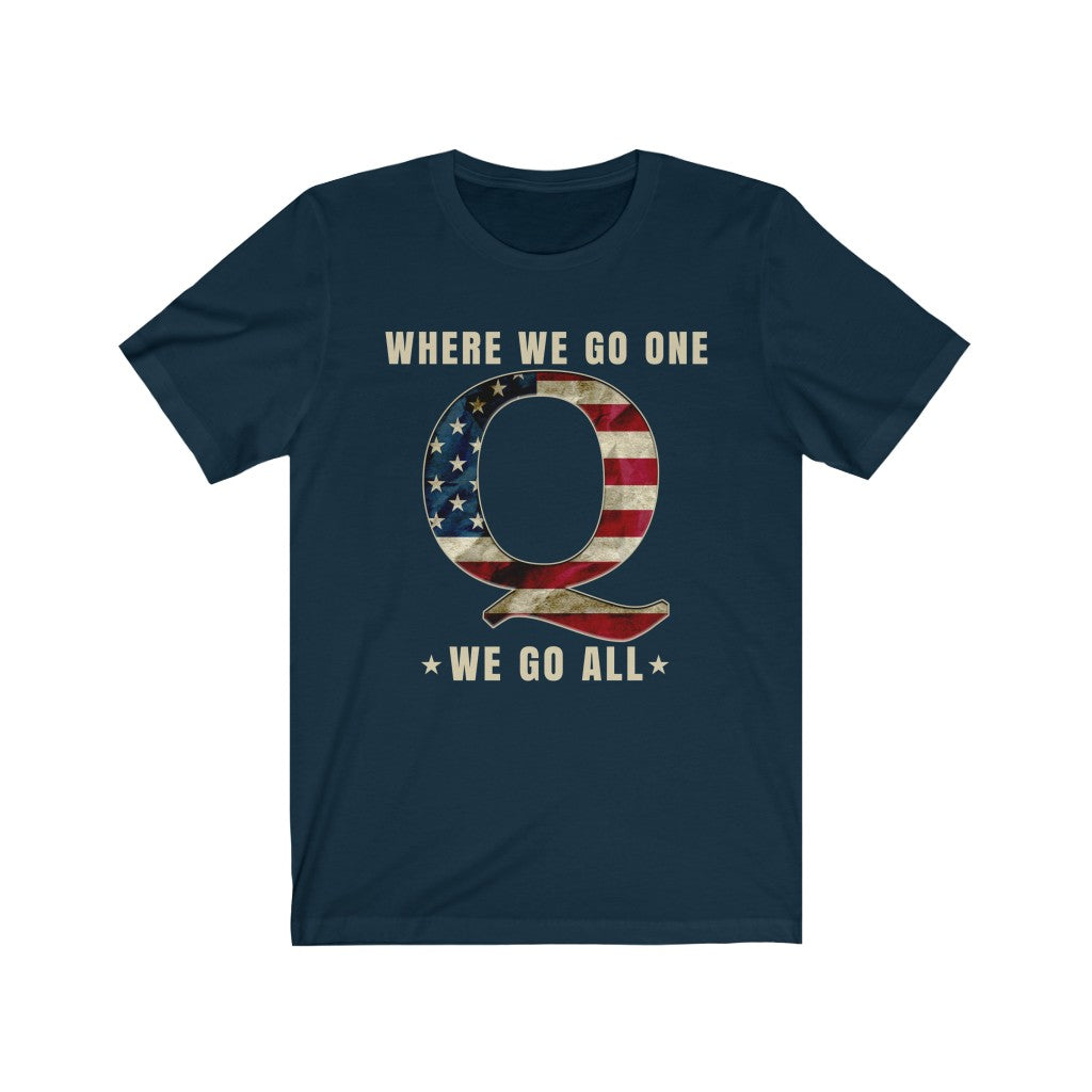 WWG1WGA Qanon T-Shirt with Vintage Design, USA Flag, Where We Go One We Go All Navy