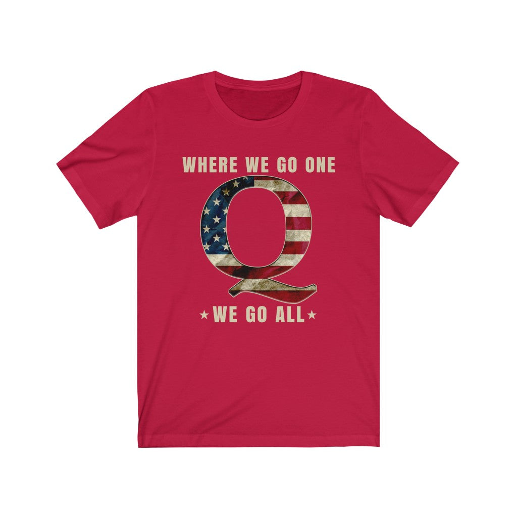 WWG1WGA Qanon T-Shirt with Vintage Design, USA Flag, Where We Go One We Go All Red