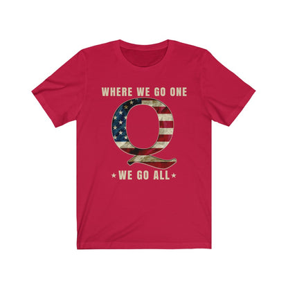 WWG1WGA Qanon T-Shirt with Vintage Design, USA Flag, Where We Go One We Go All Red