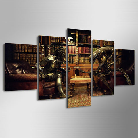 Image of Aliens vs Predator Game Of Chess 5-Piece Wall Art Canvas - Love Family & Home
