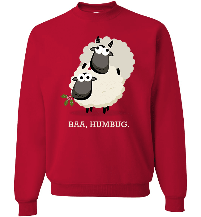 Baa Humbug Christmas T-Shirt & Sweatshirt Long Sleeve Crewneck Red