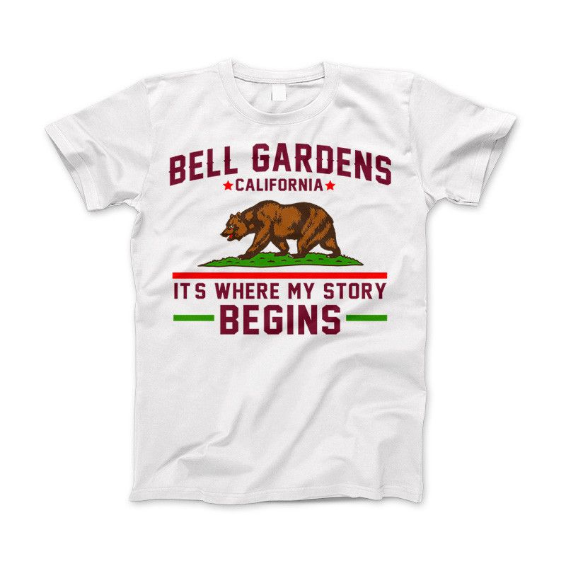 Bell Gardens California T-Shirt It's Where My Story Begins Grizzly Bear Apparel White Standard T