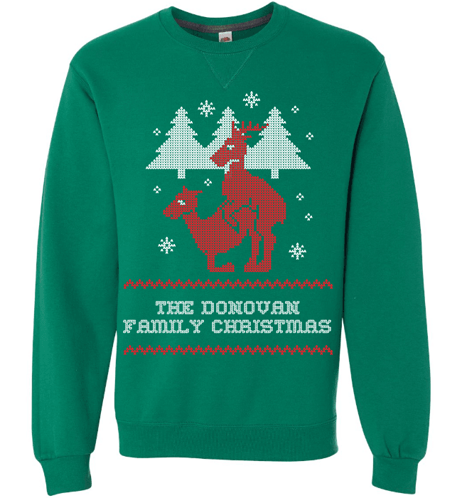 Personalized Reindeer "Ugly Christmas Sweater" Design T-Shirt & Apparel Long Sleeve Crewneck Clover