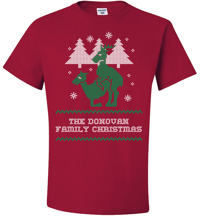 Personalized Reindeer "Ugly Christmas Sweater" Design T-Shirt & Apparel Standard Fit T Red