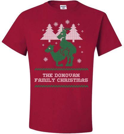 Personalized Reindeer "Ugly Christmas Sweater" Design T-Shirt & Apparel Standard Fit T Red