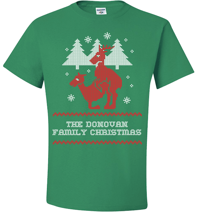 Personalized Reindeer "Ugly Christmas Sweater" Design T-Shirt & Apparel Standard Fit T Green
