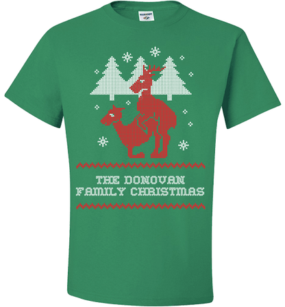Personalized Reindeer "Ugly Christmas Sweater" Design T-Shirt & Apparel Standard Fit T Green