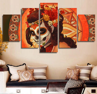Day of the Dead Face Skull Face 5-Piece Wall Art Canvas - Love Family & Home