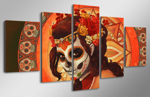 Image of Day of the Dead Face Skull Face 5-Piece Wall Art Canvas - Love Family & Home