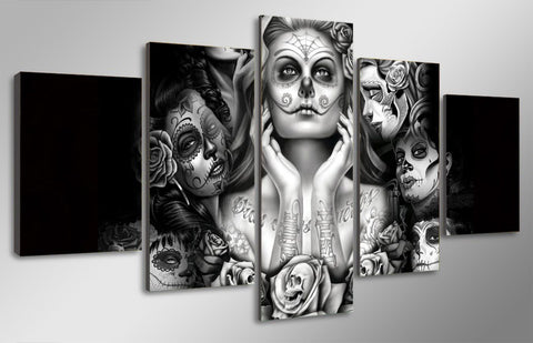 Image of Day of the Dead Face Ladies 5-Piece Wall Art Canvas - Love Family & Home