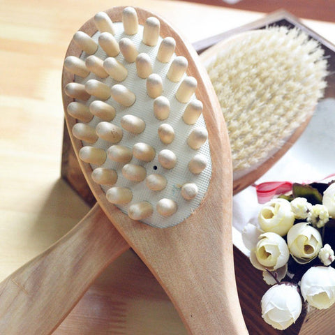 Image of Dual Head DRY Body Brush Wood Long Handle For Smoother Skin - Love Family & Home