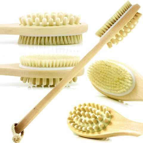 Dual Head DRY Body Brush Wood Long Handle For Smoother Skin - Love Family & Home