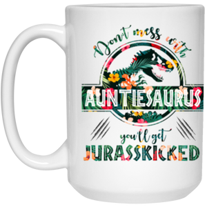 Auntiesaurus Flower Design 15 oz. White Mug