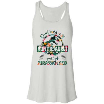 Don't Mess With Auntiesaurus Women's Flowy Racerback Tank, Don't Mess With Auntiesaurus You'll Get Jurasskicked White