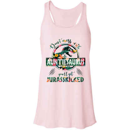 Don't Mess With Auntiesaurus Women's Flowy Racerback Tank Soft Pink