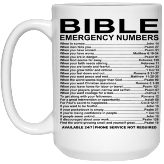 Bible Emergency Numbers 15 oz. White Coffee Mug - New White One Size