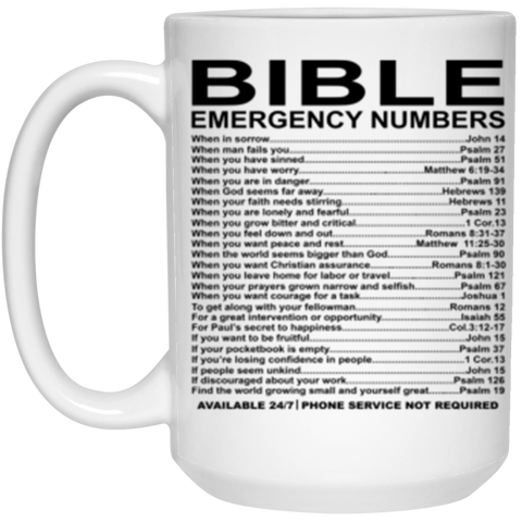 Bible Emergency Numbers 15 oz. White Coffee Mug - New