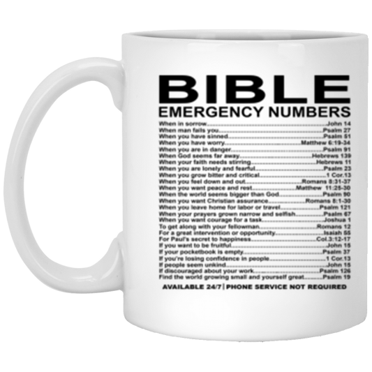 Bible Emergency Numbers Mug 11oz White One Size