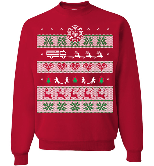 Firefighters Christmas Long Sleeve Crewneck Red