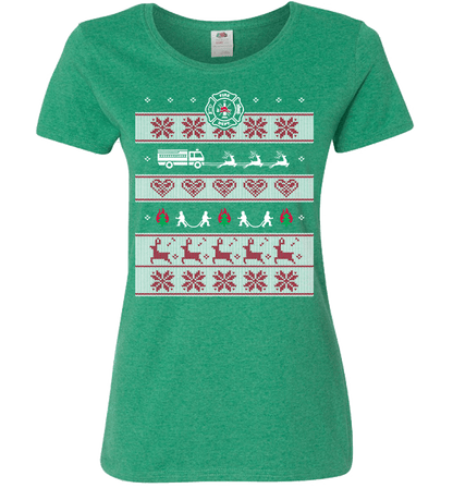 Firefighters Christmas Ladies T Green