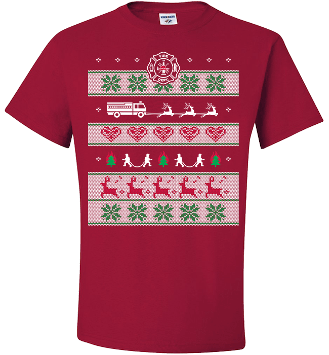 Firefighters Christmas Standard Fit T Red