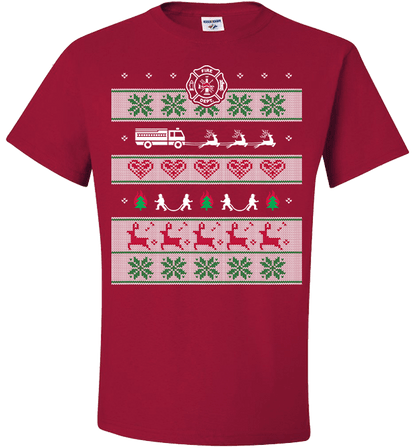 Firefighters Christmas Standard Fit T Red