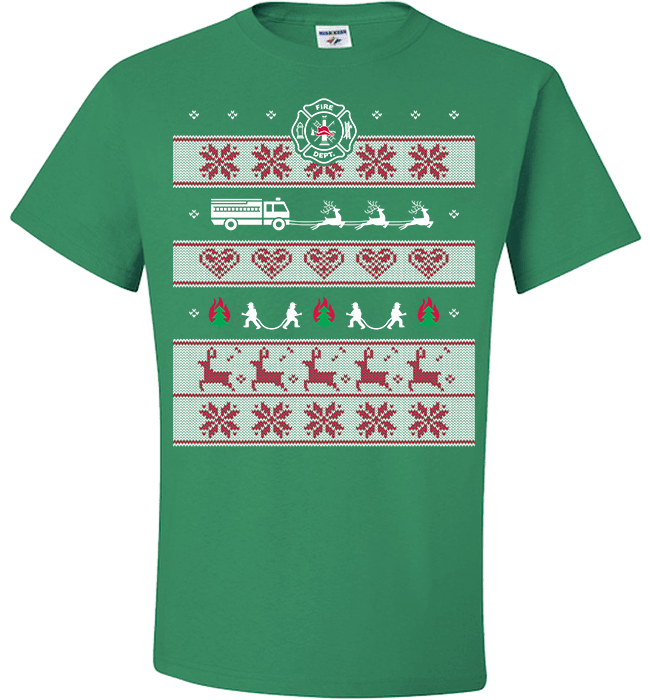 Firefighters Christmas Standard Fit T Green