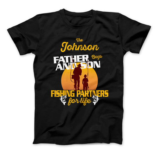 Father & Son Fishing Partners For Life Personalized Family Name Custom T-Shirt Black Standard T