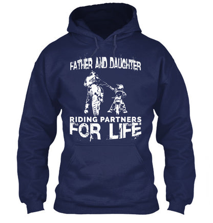 Father And Daughter Riding Partners For Life T-Shirt Motocross Supercross Dirt Bikes Hoodie Navy