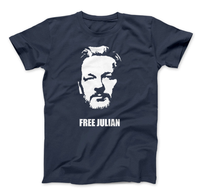 Free Julian Assange Print Wikileaks T-Shirt Political Standard T Navy