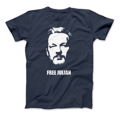 Free Julian Assange Print Wikileaks T-Shirt Political Standard T Navy