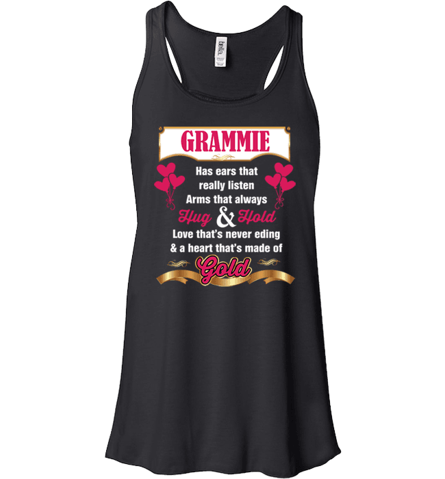 Grammie Hug and Hold Heart Made Of Gold T-Shirts And Apparel Black Bella Flowy Tank