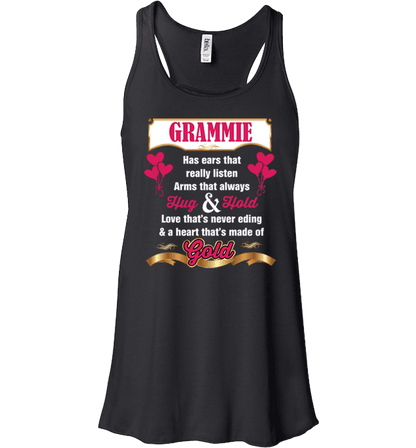 Grammie Hug and Hold Heart Made Of Gold T-Shirts And Apparel Black Bella Flowy Tank