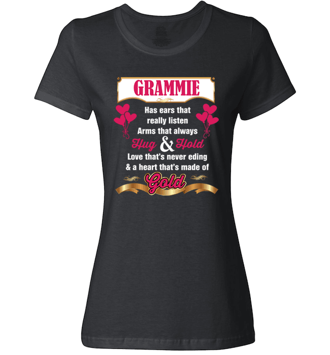 Grammie Hug and Hold Heart Made Of Gold T-Shirts And Apparel Black Ladies T