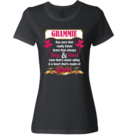Grammie Hug and Hold Heart Made Of Gold T-Shirts And Apparel Black Ladies T