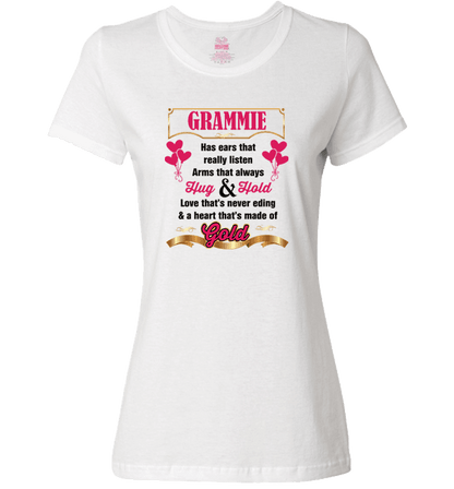 Grammie Hug and Hold Heart Made Of Gold T-Shirts And Apparel White Ladies T