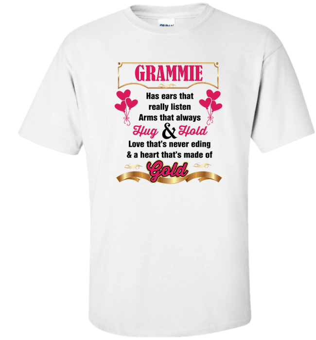 Grammie Hug and Hold Heart Made Of Gold T-Shirts And Apparel White Standard Fit T