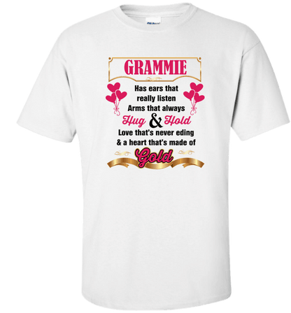 Grammie Hug and Hold Heart Made Of Gold T-Shirts And Apparel White Standard Fit T
