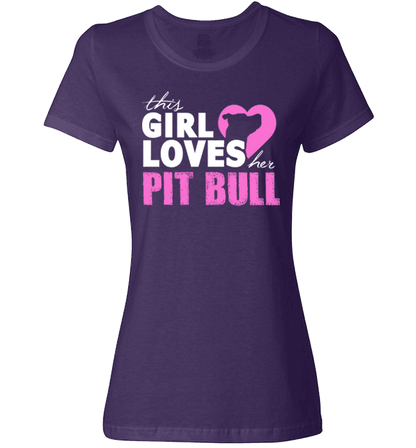 This Girl Loves Her Pit Bull Apparel - Perfect For Anyone who Loves Their Pit Bull! Purple Ladies T