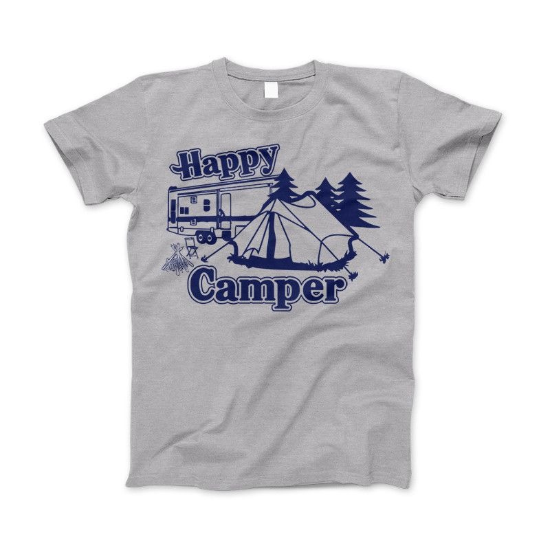 Happy Camper Shirt For Camping Hiking And Outdoor Enthusiast Heather Gray Standard T